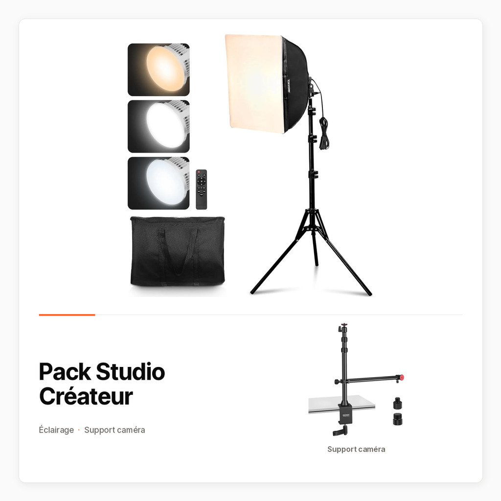 [PACK-HT-STUDIO-CREATEUR] Pack Studio Créateur avec Kit softbox et bras de table pour caméra
