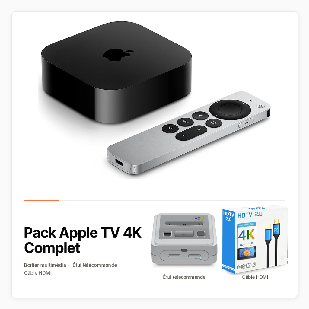 [PACK-HT-APPLE-TV-COMPLET] Pack Apple TV 4K Complet — Apple TV, étui de télécommande et câble HDMI