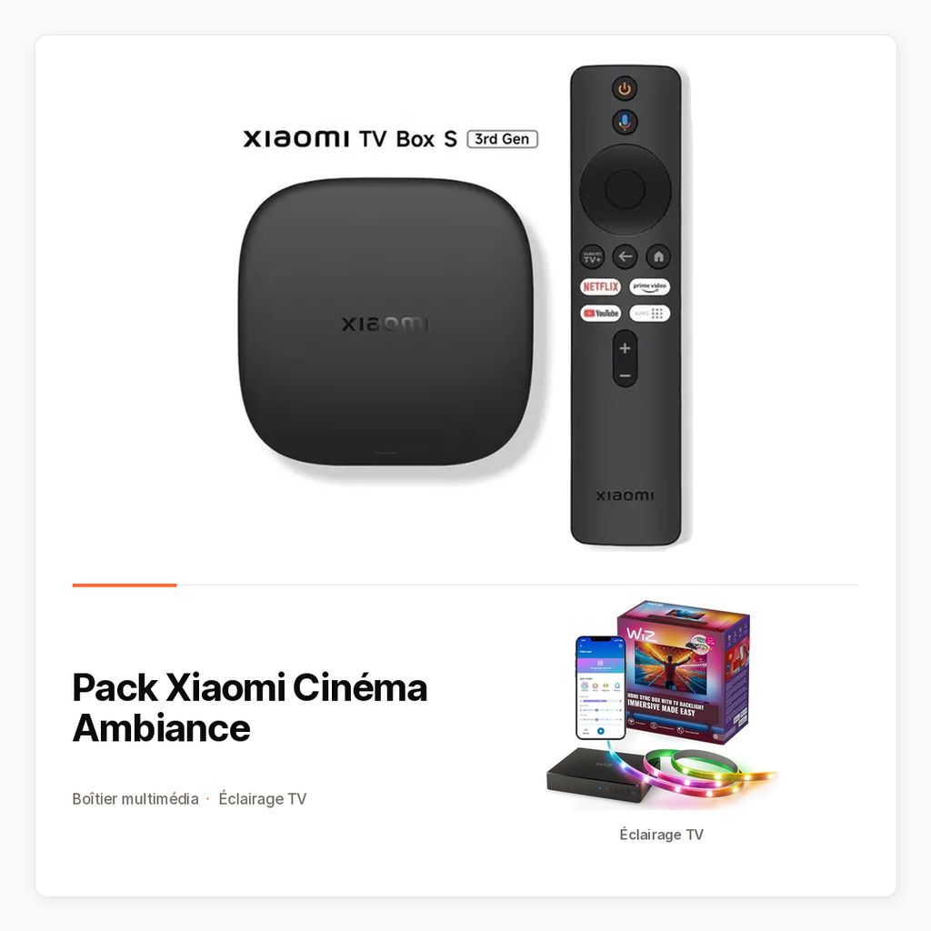 [PACK-HT-XIAOMI-CINEMA-AMBIANCE] Pack Xiaomi Cinéma Ambiance avec TV Box 4K et WiZ HDMI Sync Box 55 à 65 pouces
