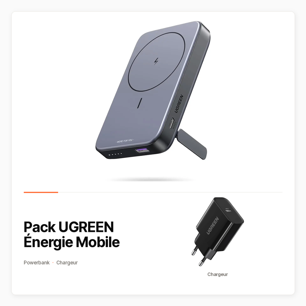 [PACK-HT-UGREEN-ENERGIE-MOBILE] Pack UGREEN Énergie Mobile avec Powerbank magnétique et chargeur USB-C 20 W