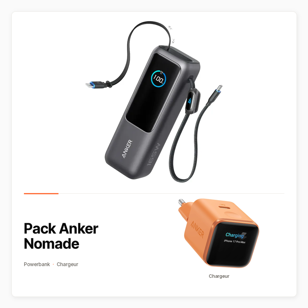 Pack Anker Nomade — Powerbank 25 000 mAh et chargeur Nano 45 W