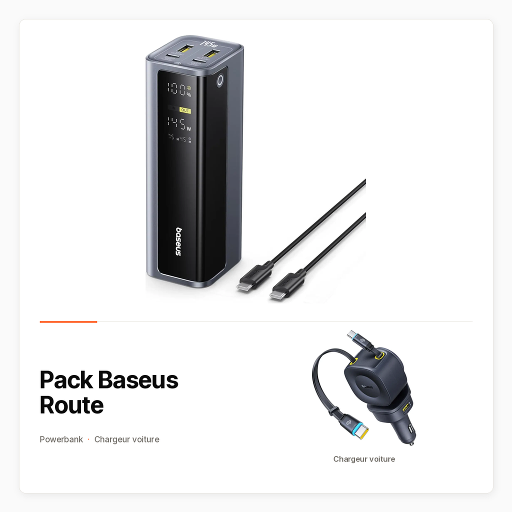[PACK-HT-BASEUS-ROUTE] Pack Baseus Route avec Powerbank 145 W et chargeur voiture 163 W
