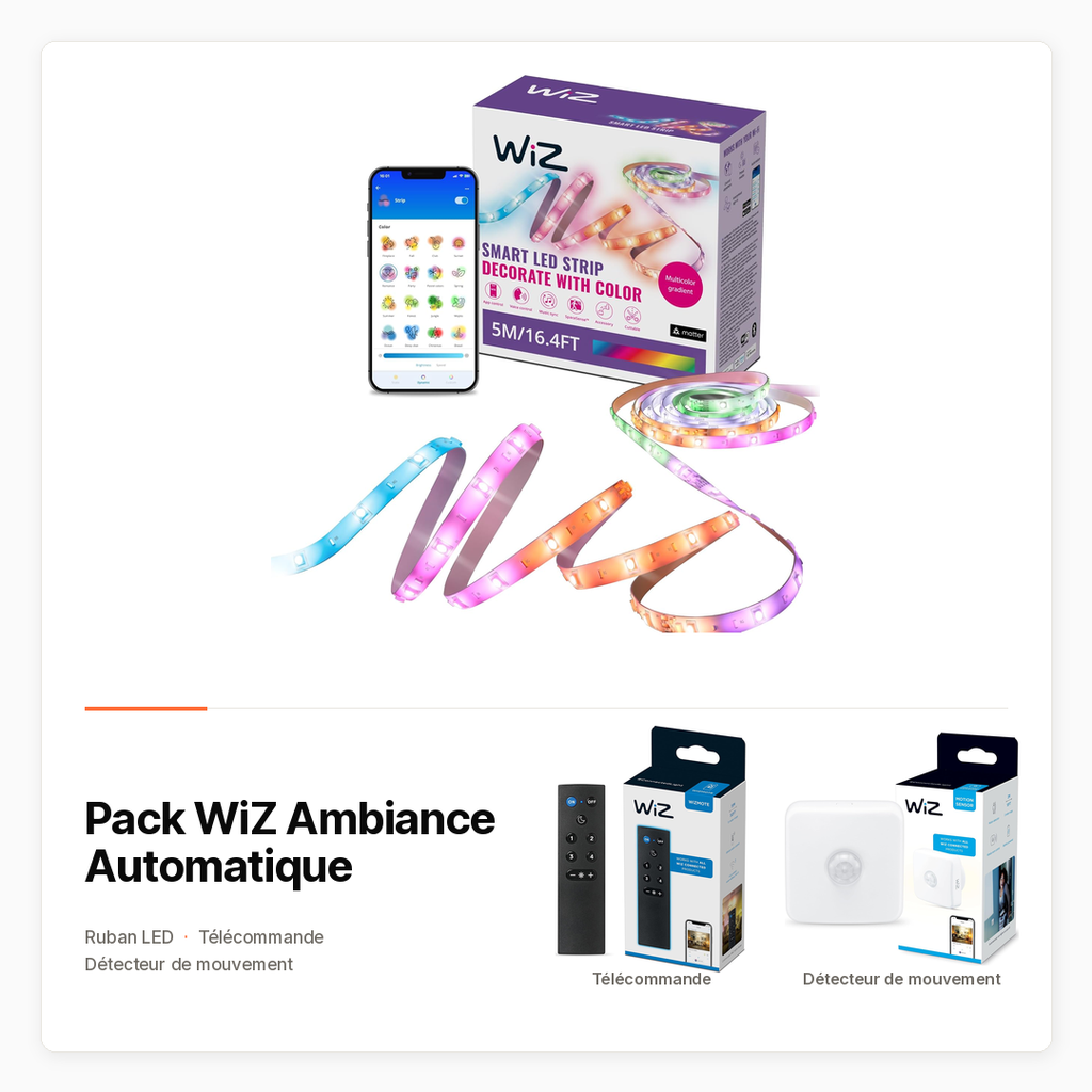 Pack WiZ Ambiance Automatique avec Ruban LED, télécommande et détecteur de mouvement
