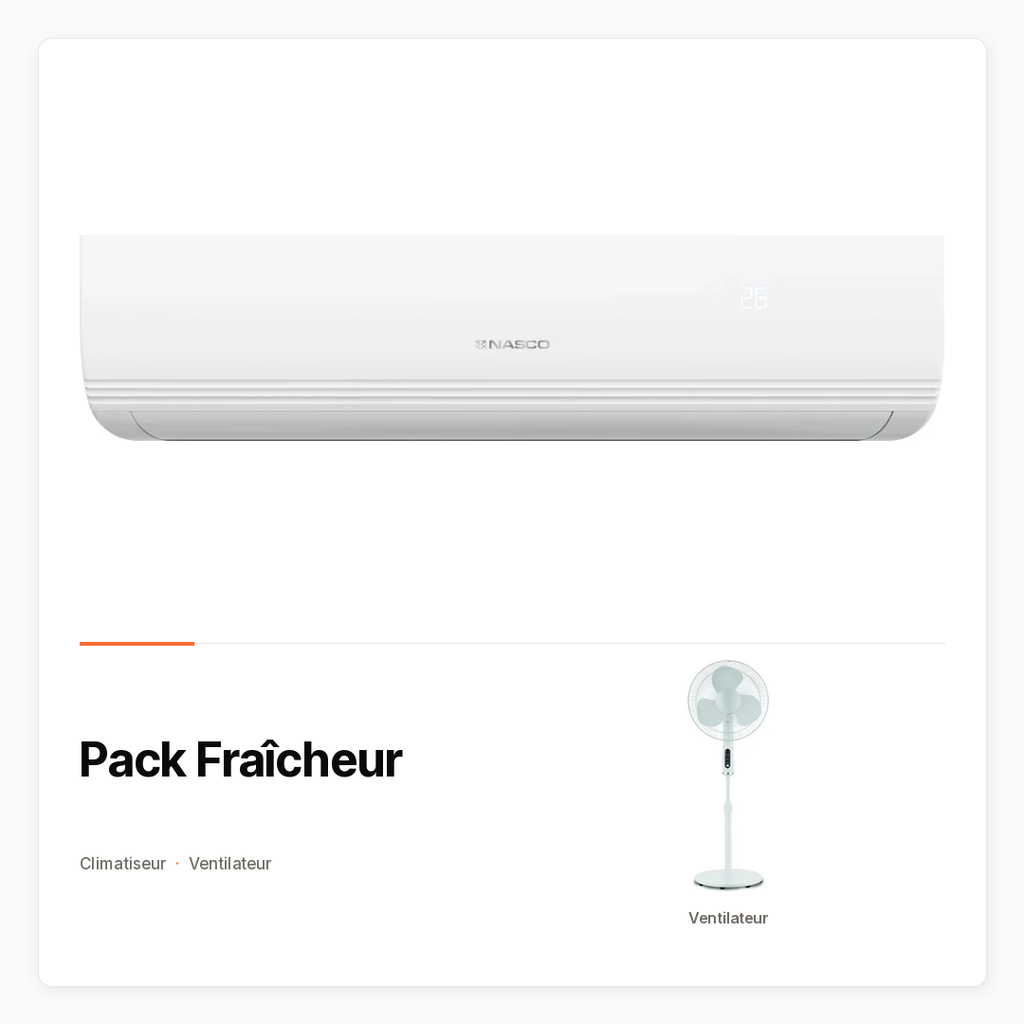 [PACK-DH-FRAICHEUR] Pack Fraîcheur avec Climatiseur Nasco 12 000 BTU et ventilateur Midea