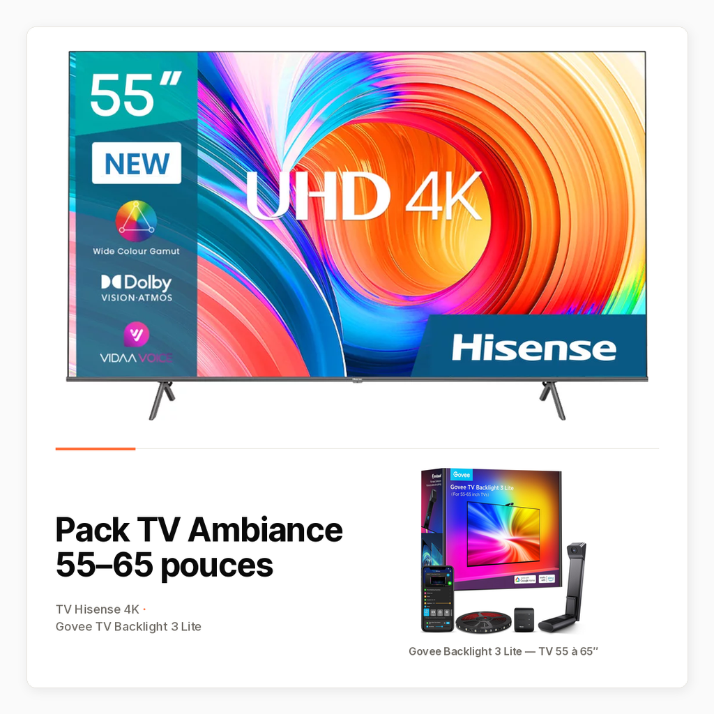[PACK-CROSS-TV-AMBIANCE] Pack TV Ambiance 55-65 avec TV Hisense et Govee Backlight
