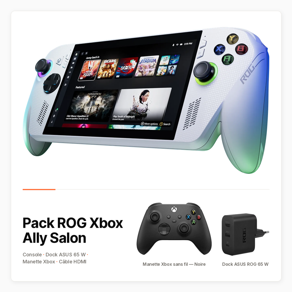 [PACK-CROSS-ROG-ALLY-SALON] Pack ROG Xbox Ally Salon — Console, dock ASUS, manette Xbox et câble HDMI