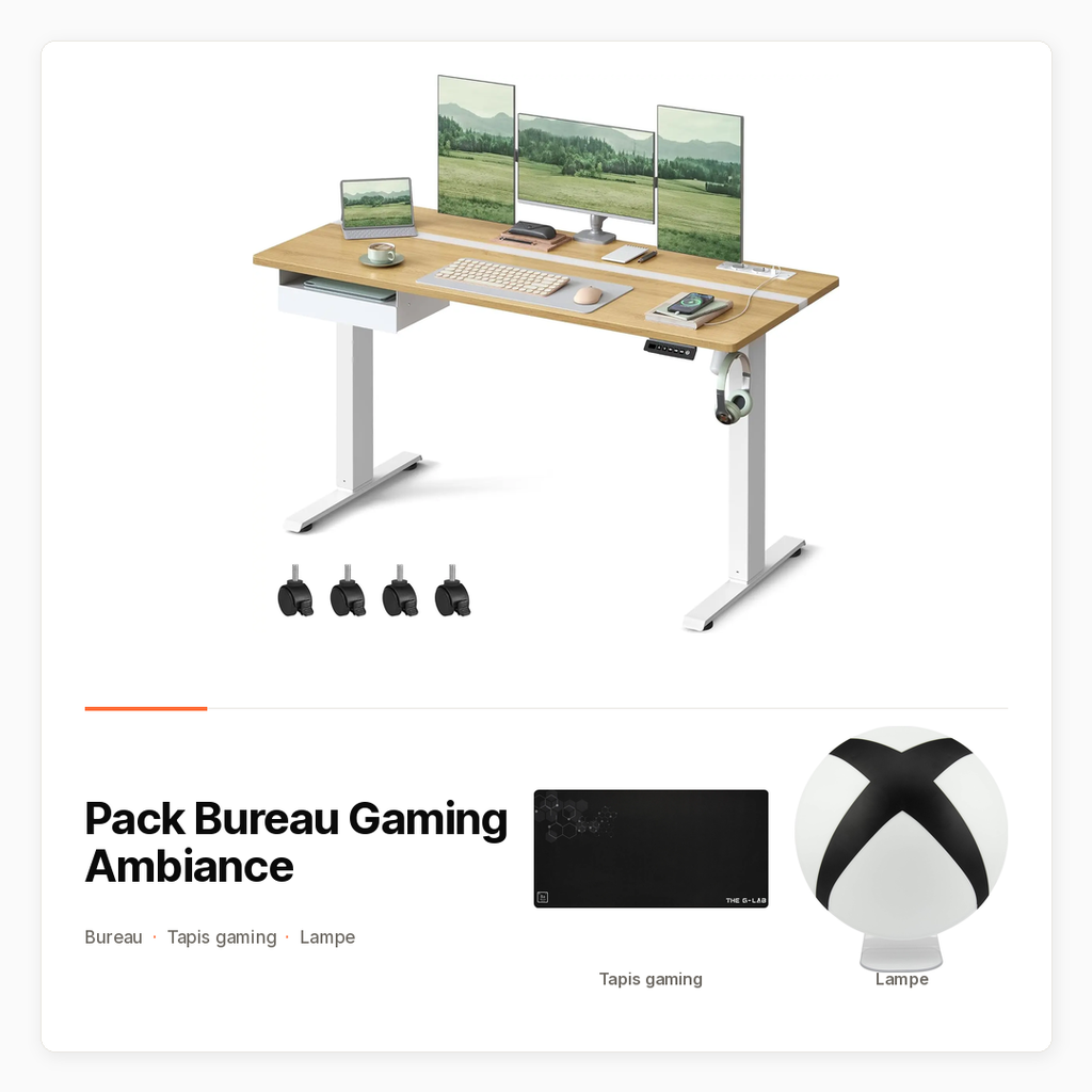 Pack Bureau Gaming Ambiance avec Bureau, tapis XXL et lampe Xbox