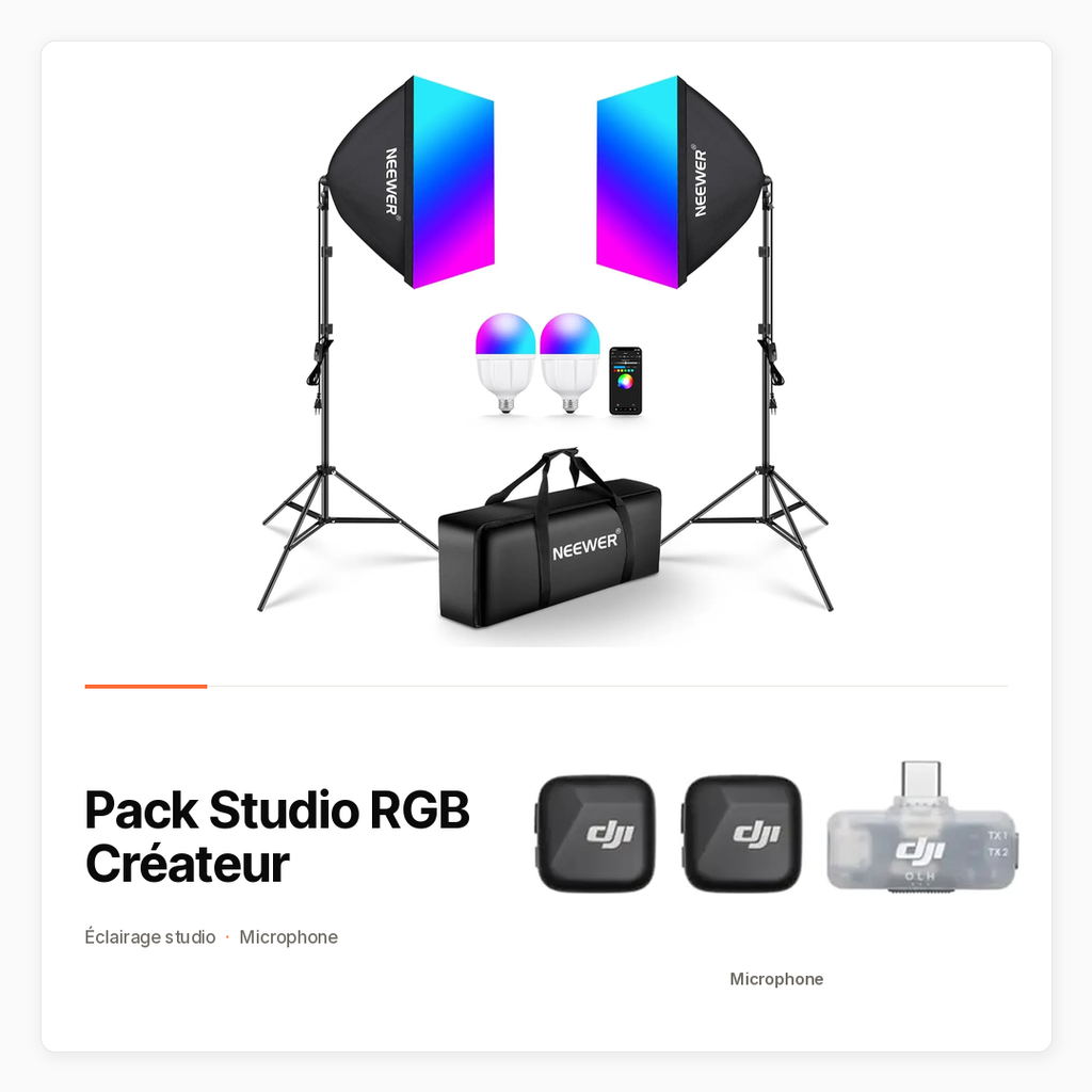 [PACK-CROSS-STUDIO-RGB-CREATEUR] Pack Studio RGB Créateur avec Kit NEEWER RGB et DJI Mic Mini