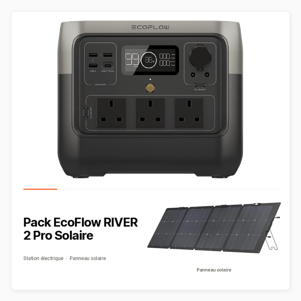 Pack EcoFlow RIVER 2 Pro Solaire — Station UK 768 Wh et panneau bifacial 220 W