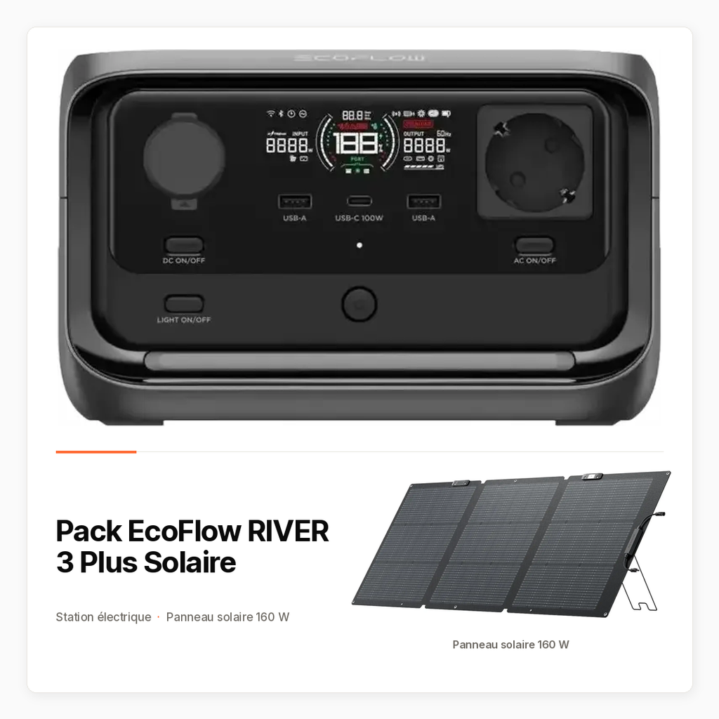 [PACK-MAISON-ECOFLOW-RIVER3-PLUS-SOLAIRE-160W] Pack EcoFlow RIVER 3 Plus Solaire avec Station 286 Wh et panneau 160 W