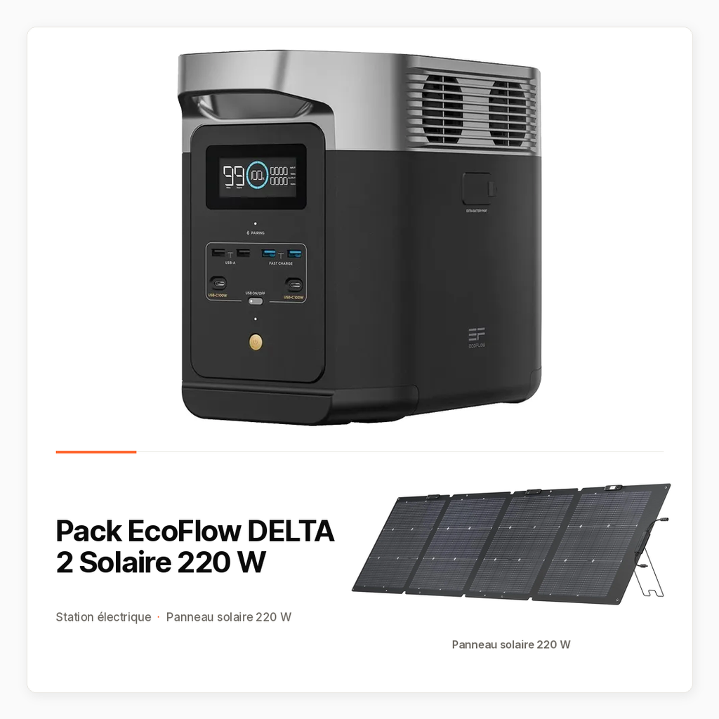 Pack EcoFlow DELTA 2 Solaire 220 W — Station 1 024 Wh et panneau bifacial