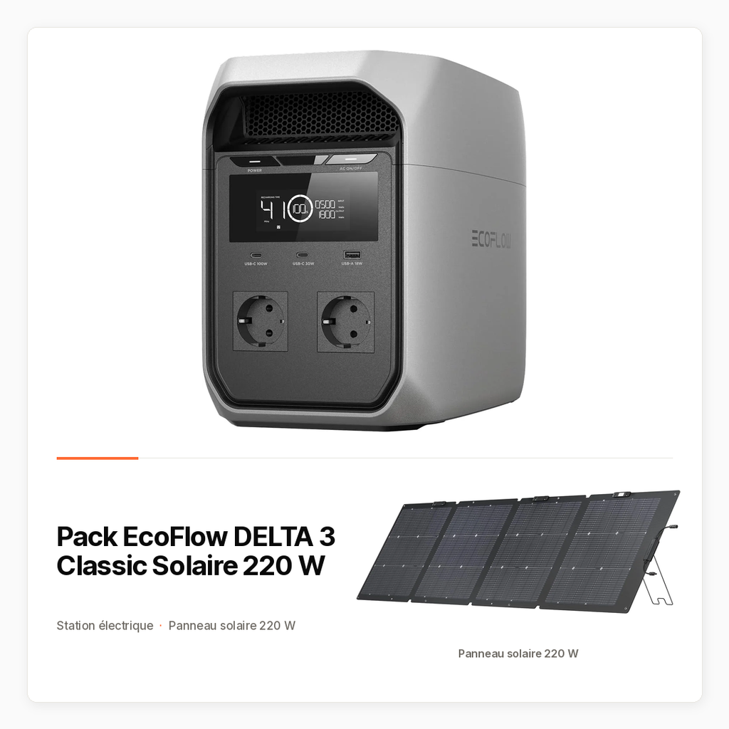 Pack EcoFlow DELTA 3 Classic Solaire 220 W — Station 1 024 Wh et panneau bifacial