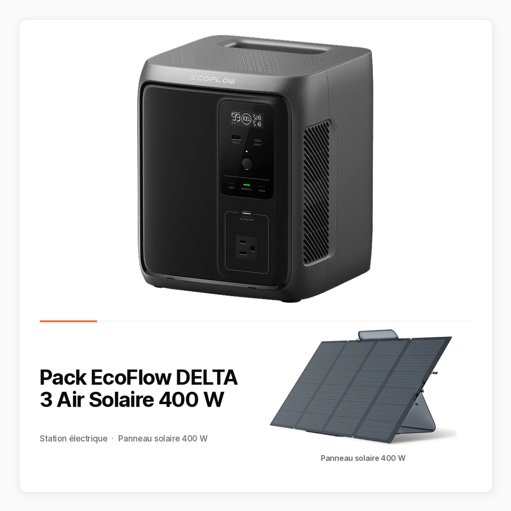 Pack EcoFlow DELTA 3 Air Solaire 400 W — Station 960 Wh et panneau portable