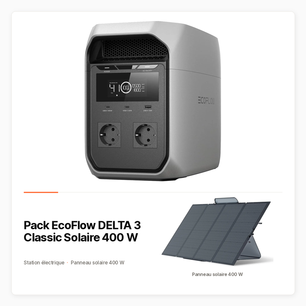 Pack EcoFlow DELTA 3 Classic Solaire 400 W — Station 1 024 Wh et panneau portable