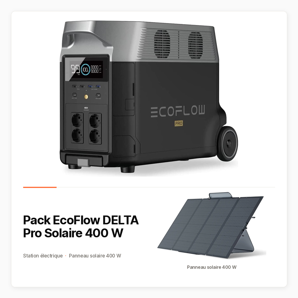 [PACK-MAISON-ECOFLOW-DELTA-PRO-SOLAIRE-400W] Pack EcoFlow DELTA Pro Solaire 400 W — Station 3 600 Wh et panneau portable