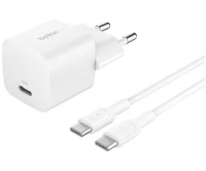[WCA012KQ1MWH-B6] Belkin BoostCharge, chargeur secteur USB-C 25 W avec câble (Blanc)