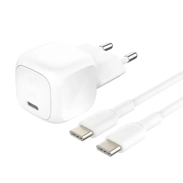 [WCA009KQ1MWH-B6] Belkin BoostCharge, chargeur secteur USB-C 20 W avec câble (Blanc)