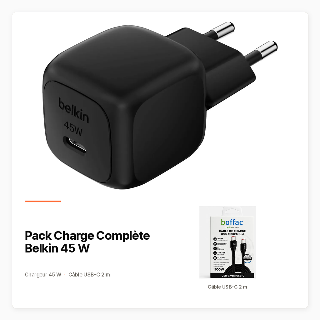 [PACK-HT-BELKIN-CHARGE-45W] Pack Belkin 45 W avec chargeur et câble USB-C 2 m