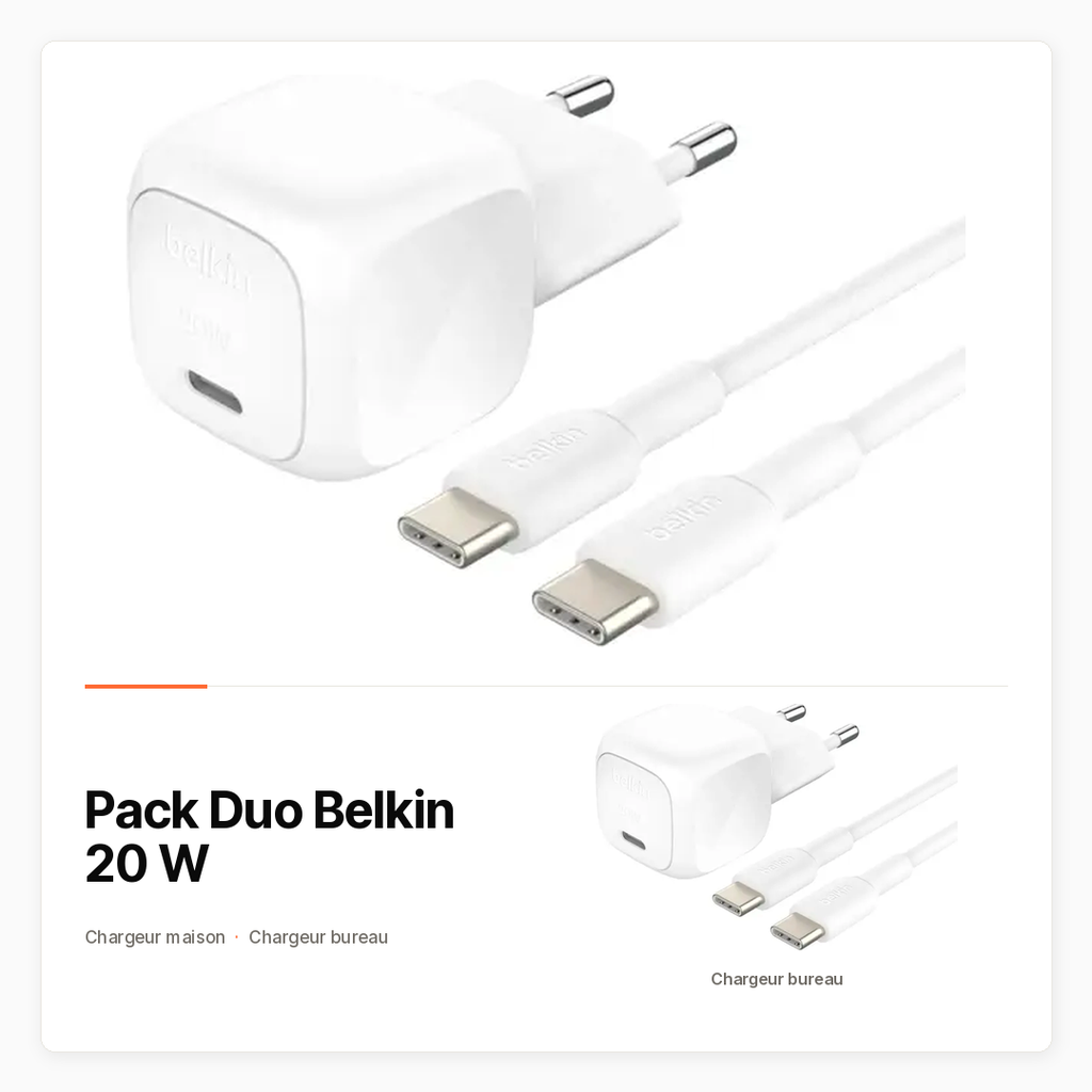 [PACK-HT-BELKIN-DUO-20W] Pack Duo Belkin 20 W pour maison et bureau