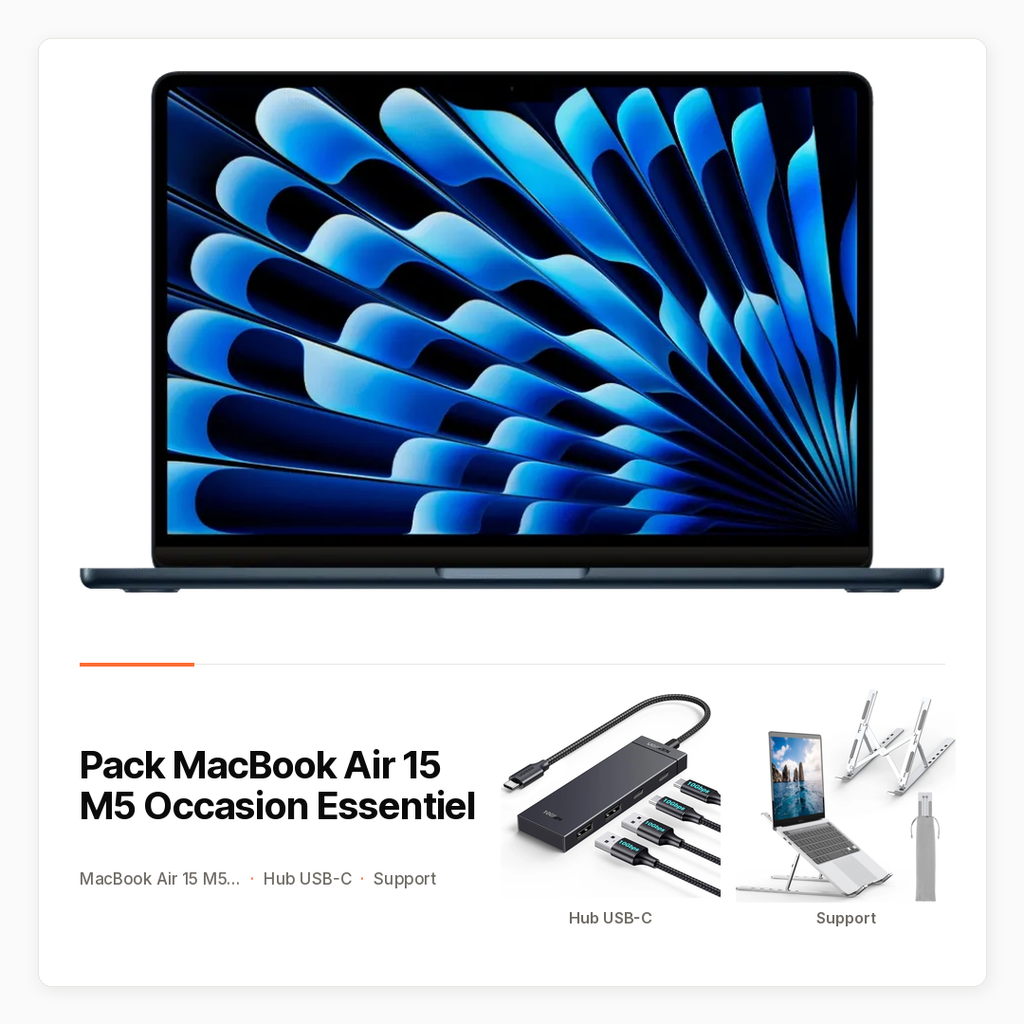 Pack MacBook Air 15 M5 Occasion Essentiel avec hub USB-C et support