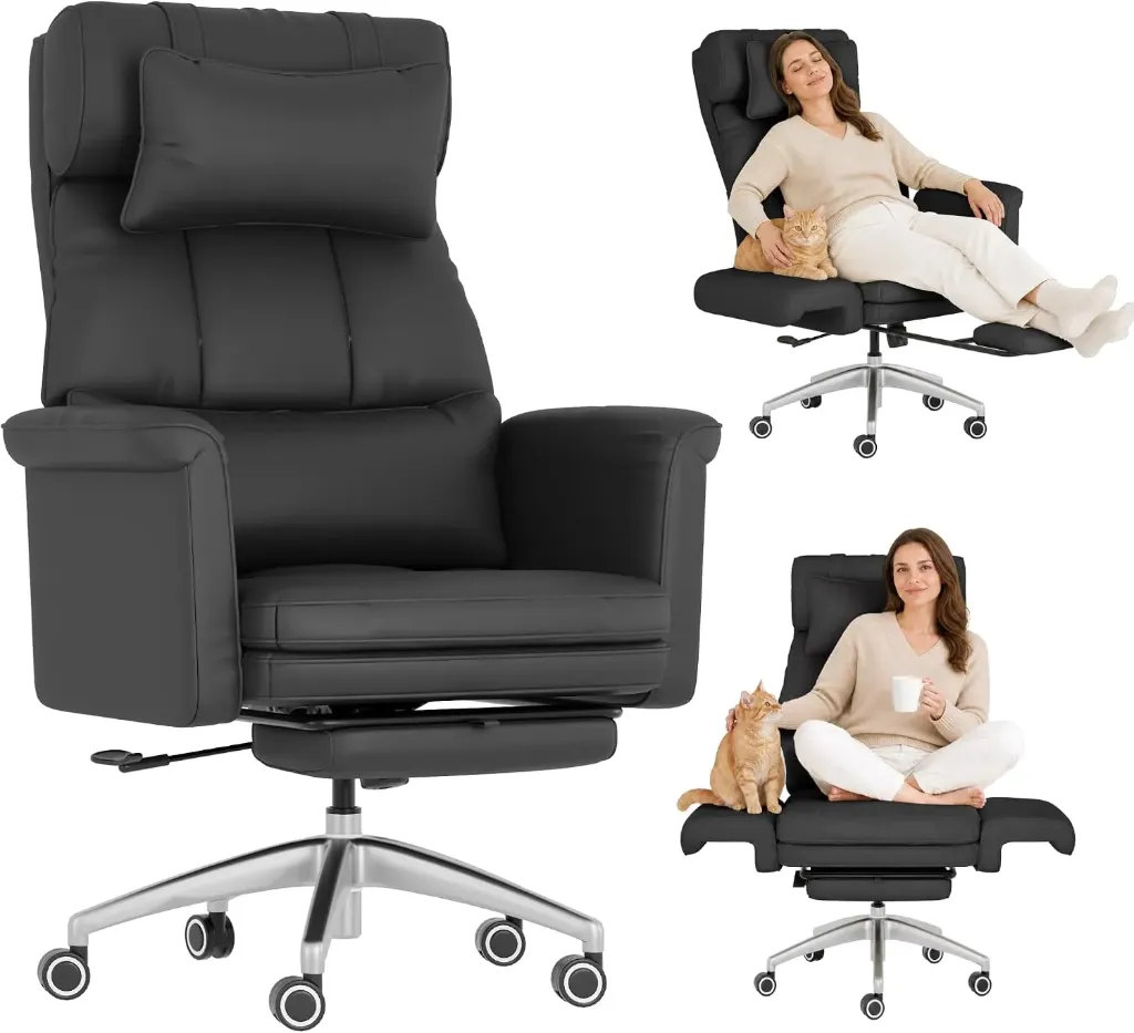 [HC4BK] FLEXISPOT Luno HC4 Chaise de Bureau Ergonomique avec Repose-Pieds (Noir)