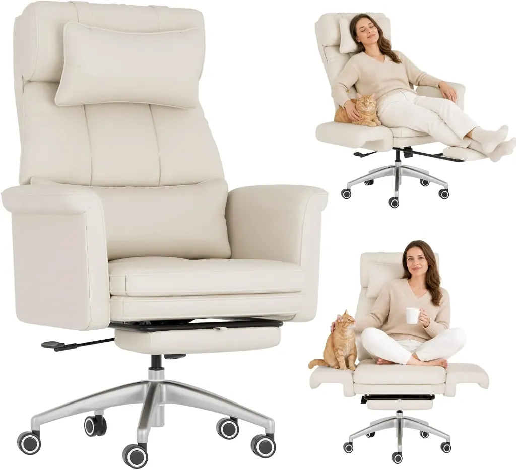 [HC4BG] FLEXISPOT Luno HC4 Chaise de Bureau Ergonomique avec Repose-Pieds (Beige)