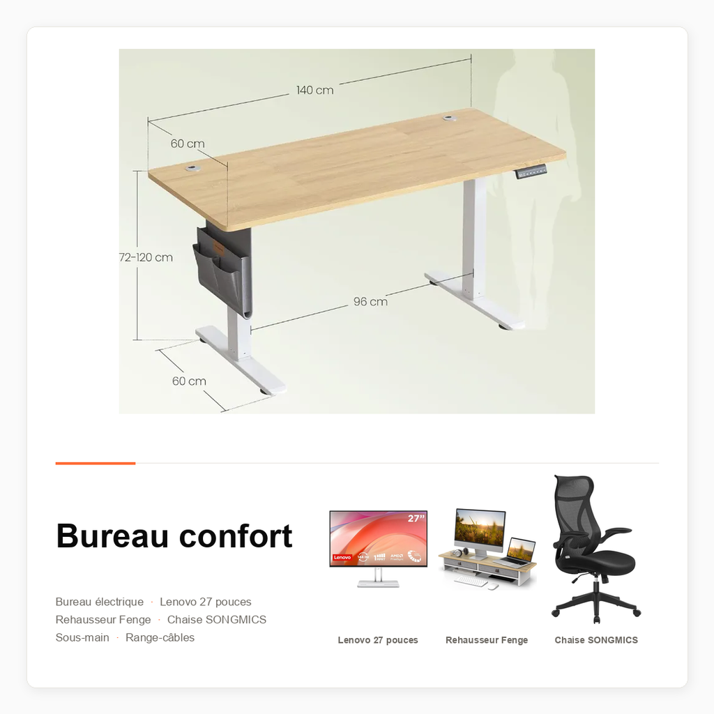 Pack Bureau Confort avec écran Lenovo 27 pouces et chaise