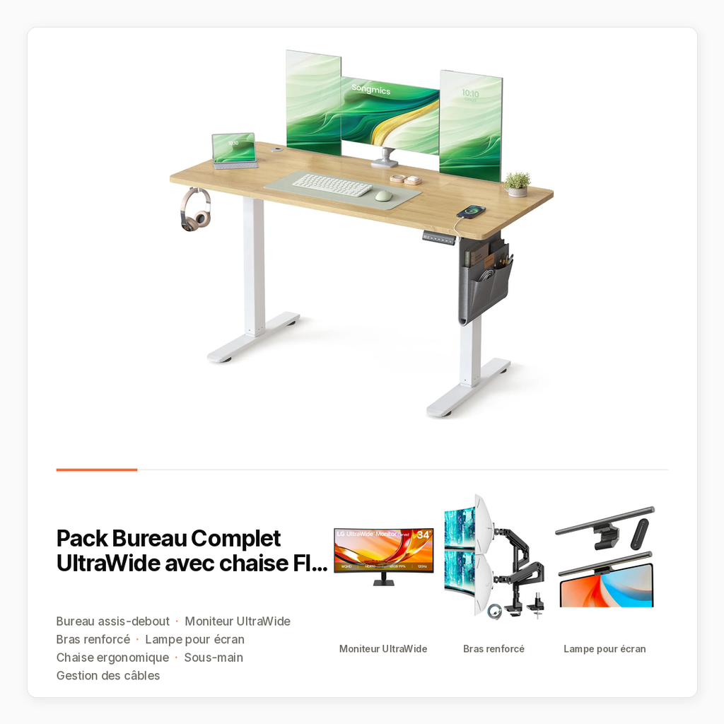 Pack Bureau Complet UltraWide avec chaise FlexiSpot