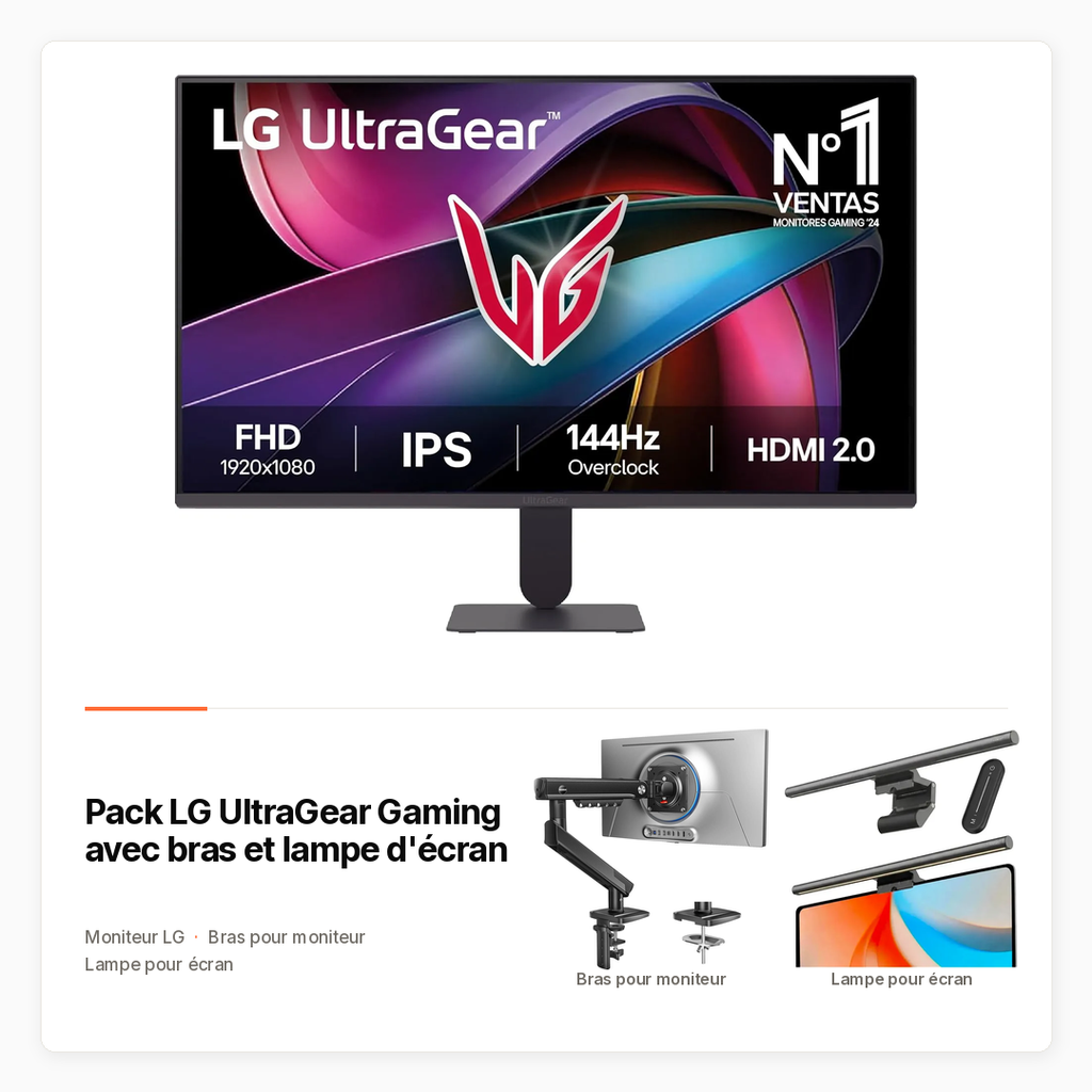 Pack LG UltraGear Gaming avec bras et lampe d'écran