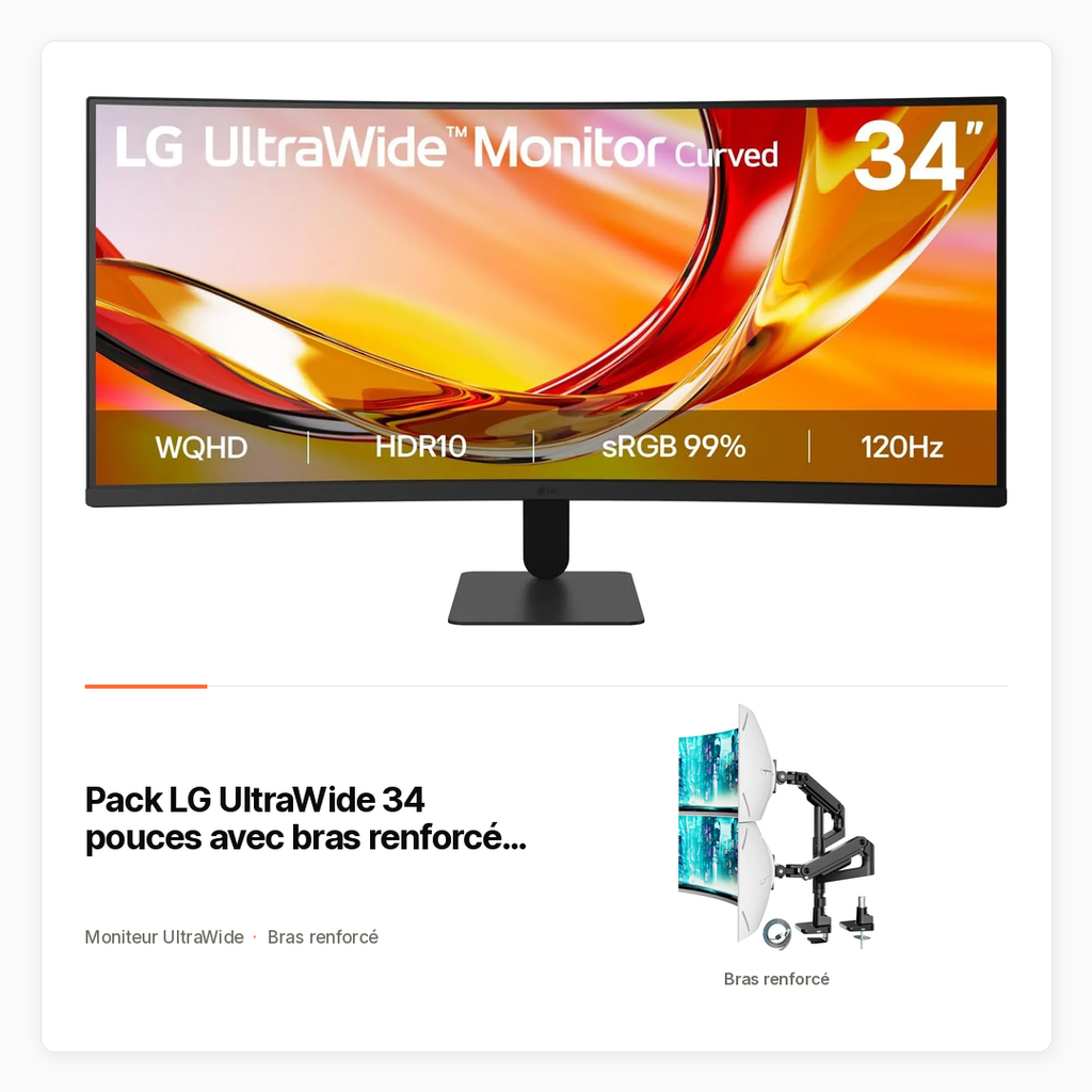 Pack LG UltraWide 34 pouces avec bras renforcé ARES WING