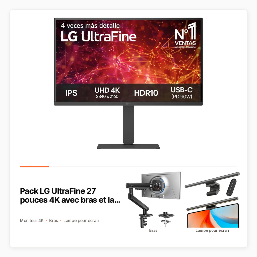 Pack LG UltraFine 27 pouces 4K avec bras et lampe d'écran