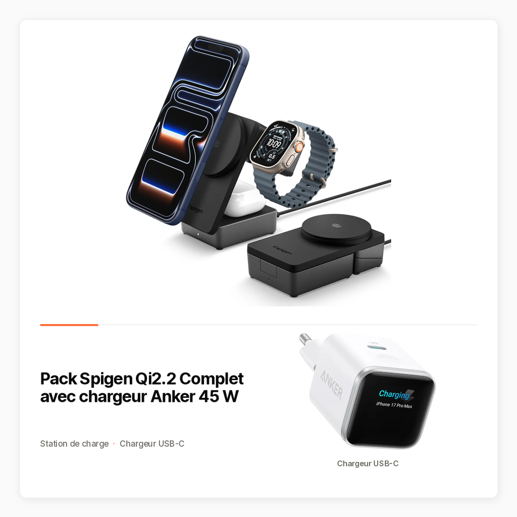 Pack Spigen Qi2.2 Complet avec chargeur Anker 45 W