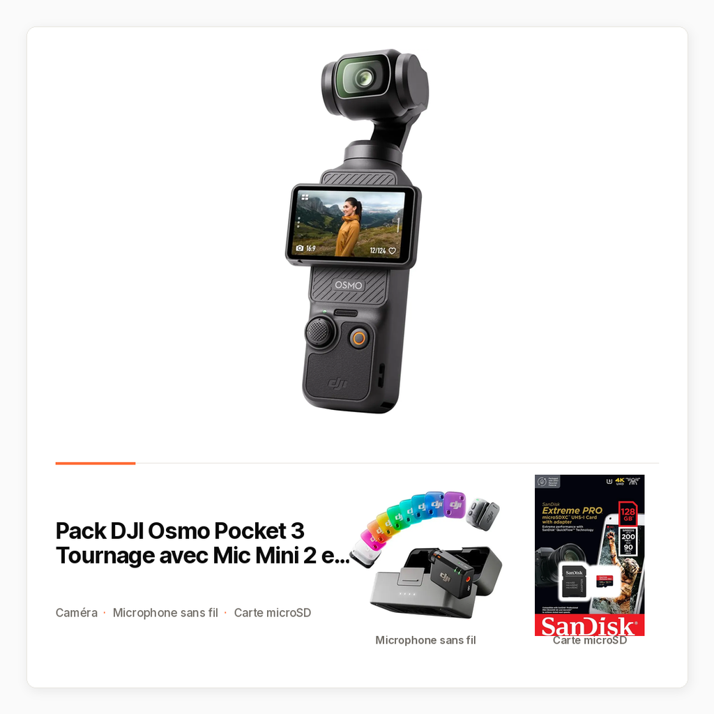 Pack DJI Osmo Pocket 3 Tournage avec Mic Mini 2 et microSD