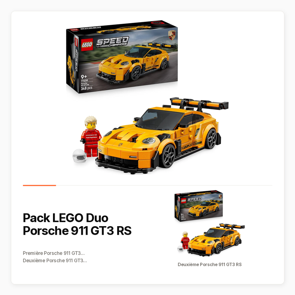 Pack LEGO Duo Porsche 911 GT3 RS