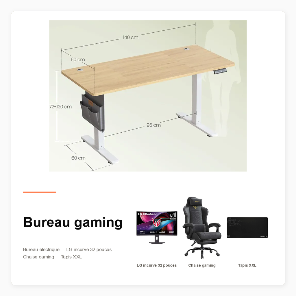 Pack Bureau Gaming avec écran 32 pouces et chaise