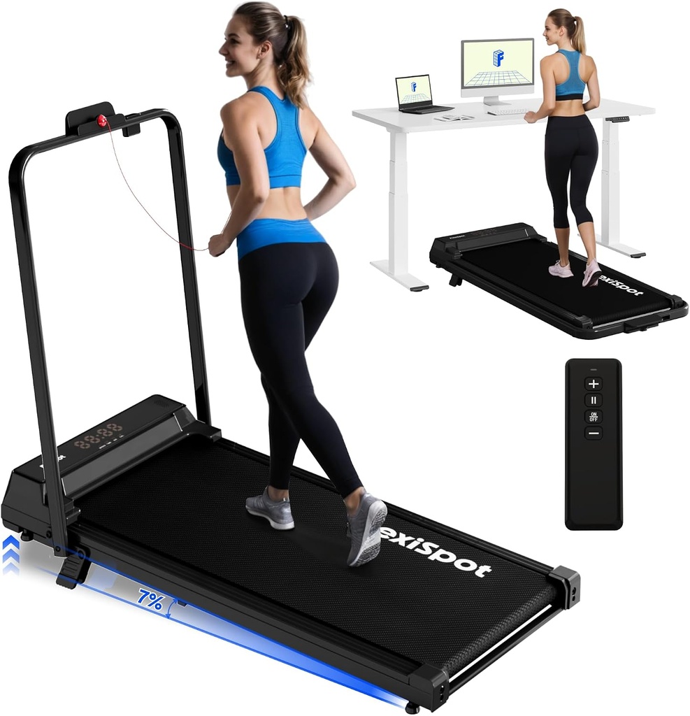 FlexiSpot Walking Pad pliable 1-6 km/h, 120 kg avec télécommande et une Barre d'Appui (Noir)