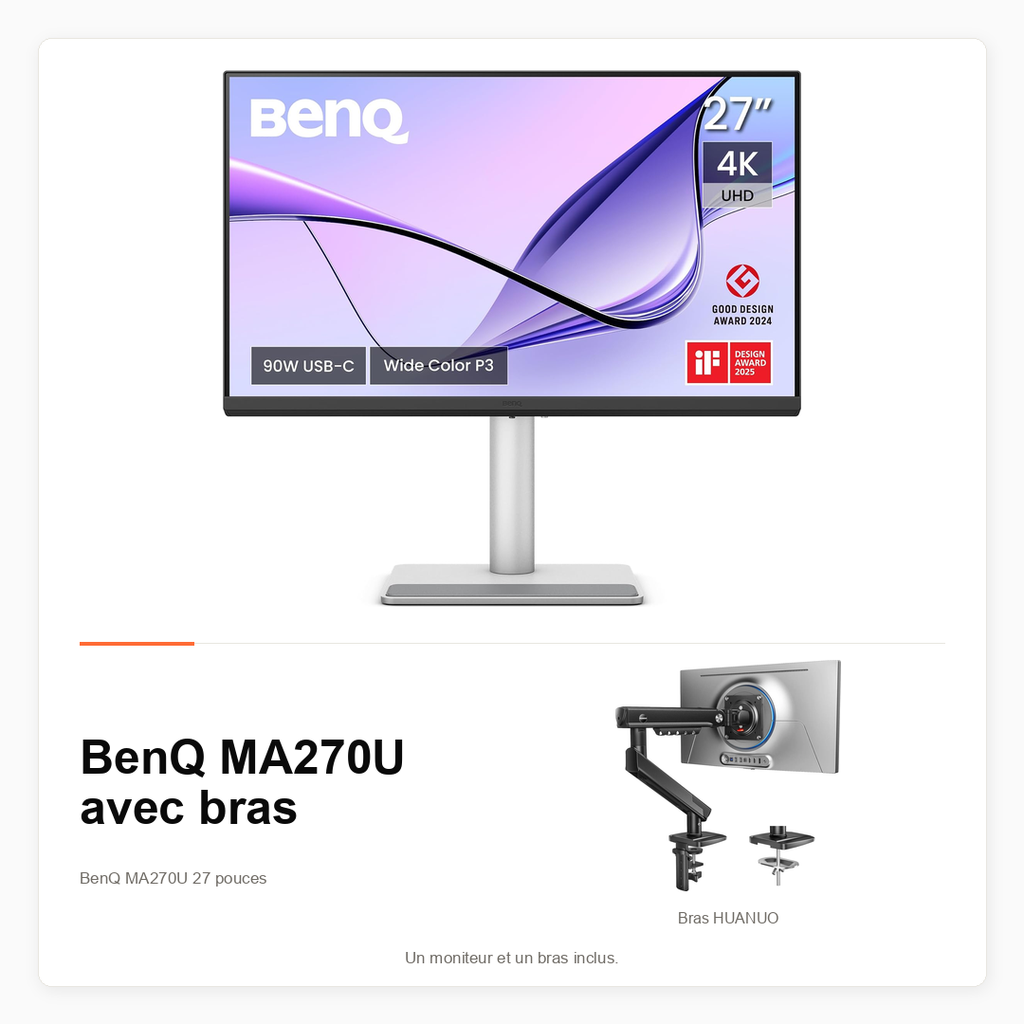 Pack BenQ MA270U 27 pouces 4K avec bras HUANUO
