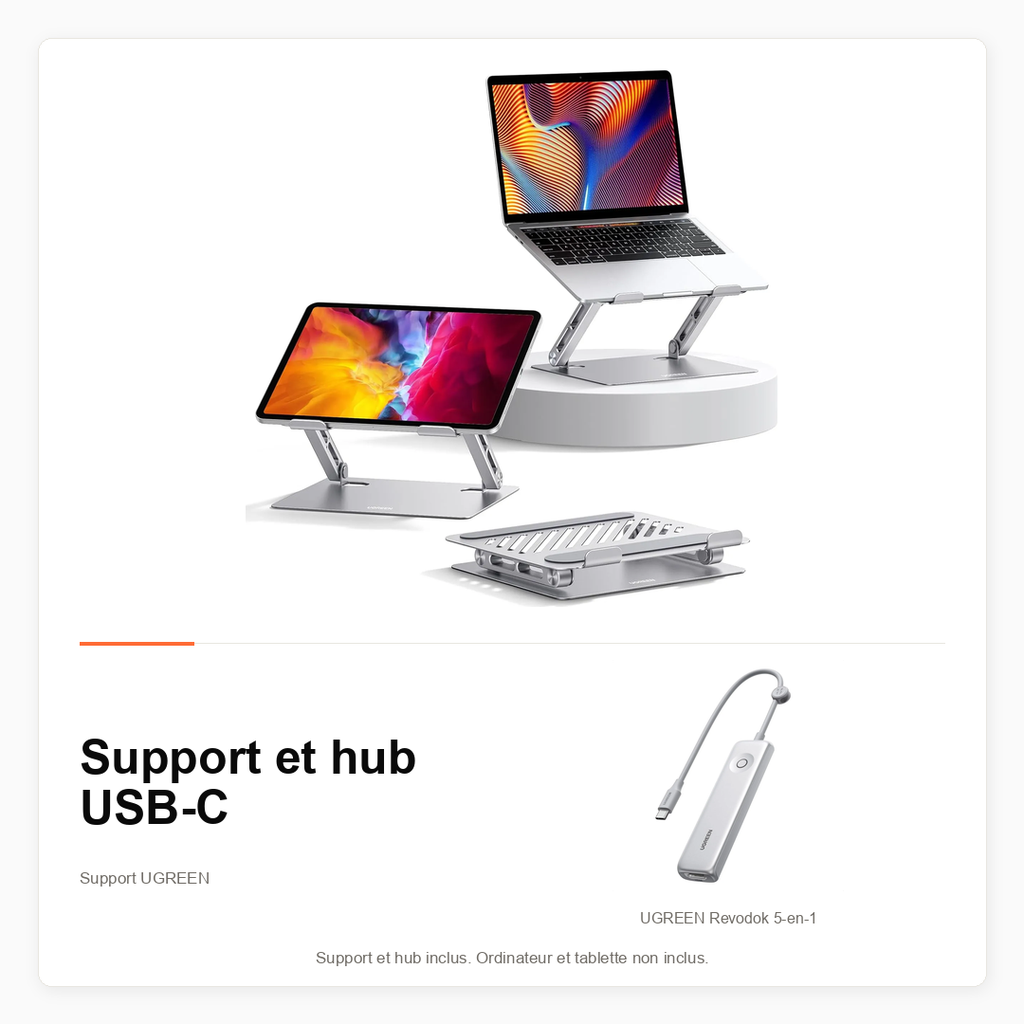 [PACK-UGREEN-SUPPORT-HUB] Pack support UGREEN avec hub USB-C Revodok 5-en-1