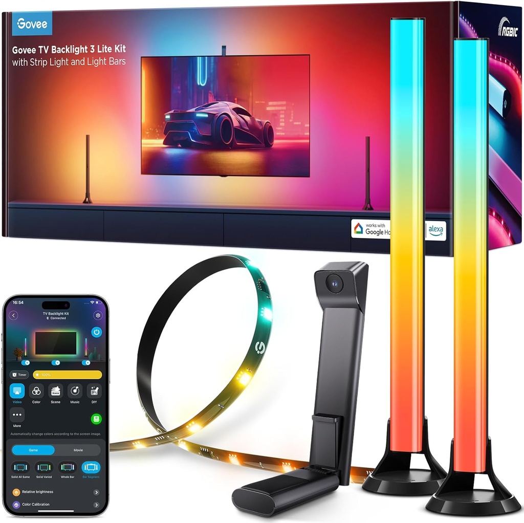 Govee RGBIC TV Backlight 3 Lite, pour TV 55-65 pouces, 16 millions de couleurs, compatible avec Alexa