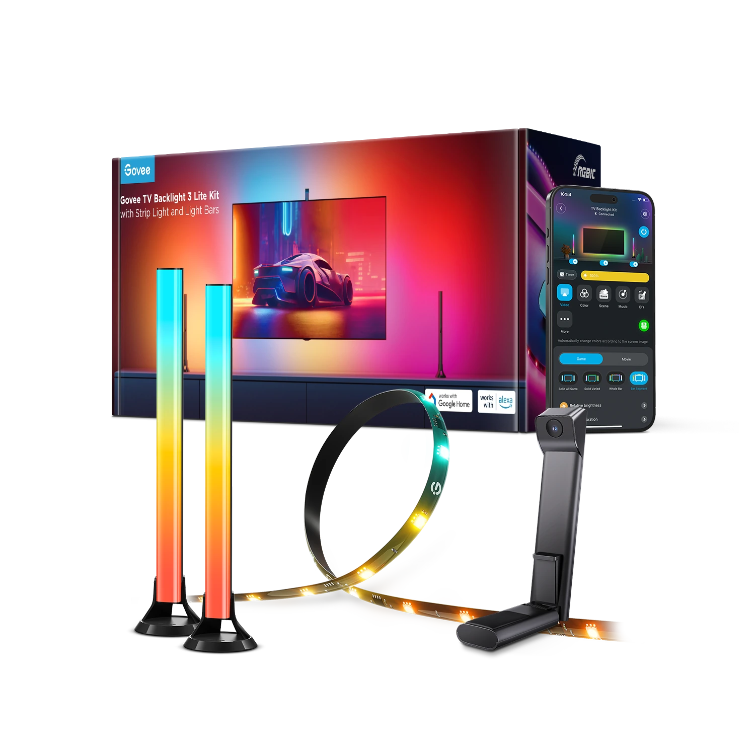 Govee TV Backlight 3 Lite Kit H605A, ruban 3,6 m et 2 barres pour TV 55–65 pouces