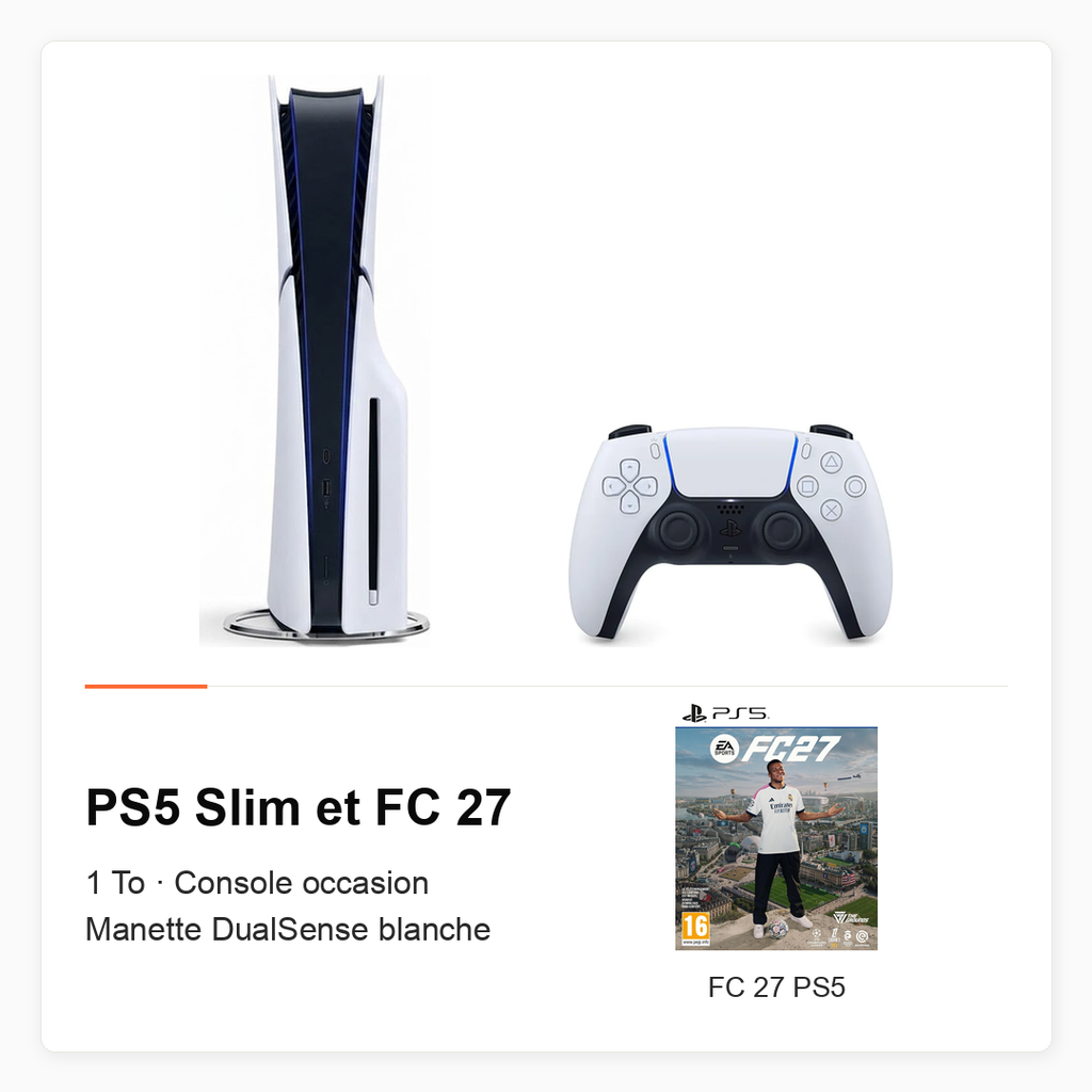 [PACK-PS5-SLIM-OCC-FC27] Pack PS5 Slim 1 To avec DualSense blanche et FC 27 (console occasion)