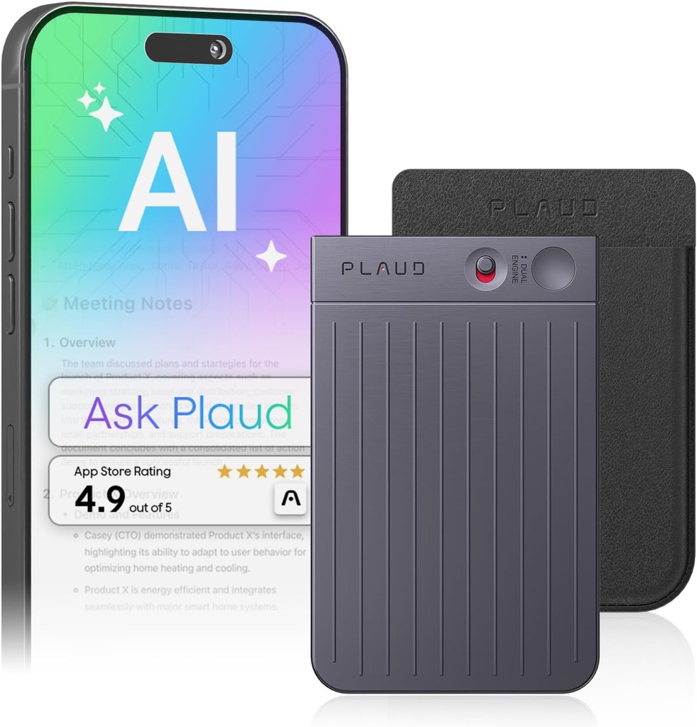 Plaud Note AI Enregistreur vocal Transcription et résumé, Noir