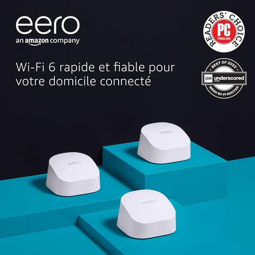 Système Wi-Fi 6 maillé Amazon eero 6 avec concentrateur de maison intelligente Zigbee intégré (pack de 3)
