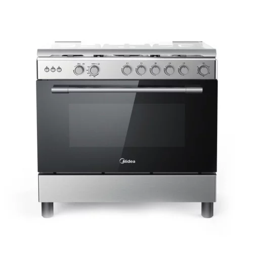 [GAZ_LMG90030] GAZINIERE 5 FEUX MIDEA STAINLESS STEEL+SILVER COUVERTURE VITREE