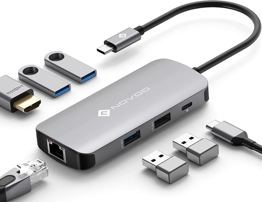 NOVOO Mulitport Adaptateur Hub USB C 100W PD Port de Recharge 7 en 1 