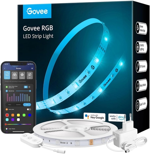 [H615A] Govee Ruban LED 5m, Bande LED RGB WiFi Fonctionnant avec Alexa et Google Assistant H615A