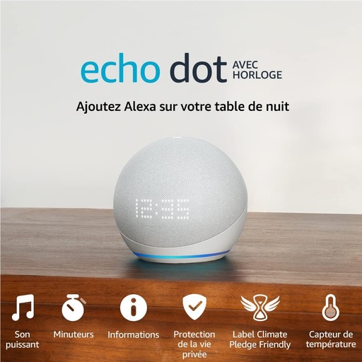 Echo Dot avec horloge (5e génération, modèle 2022)