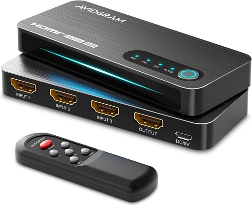 Switch HDMI 2.1 8K 60Hz, AVIDGRAM HDMI Commutateur 3 entrées 1 Sortie avec télécommande IR