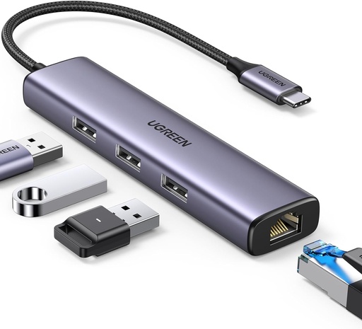 UGREEN Hub USB C Ethernet Gigabit Adaptateur USB C vers RJ45 Réseau avec 3 Ports USB 3.0 5Gbps