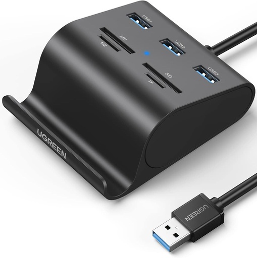 UGREEN Hub USB 3.0 avec Lecteur de Carte SD Micro SD MS M2 et 3 Ports USB 3.0 Data Hub Multifonctionnel 